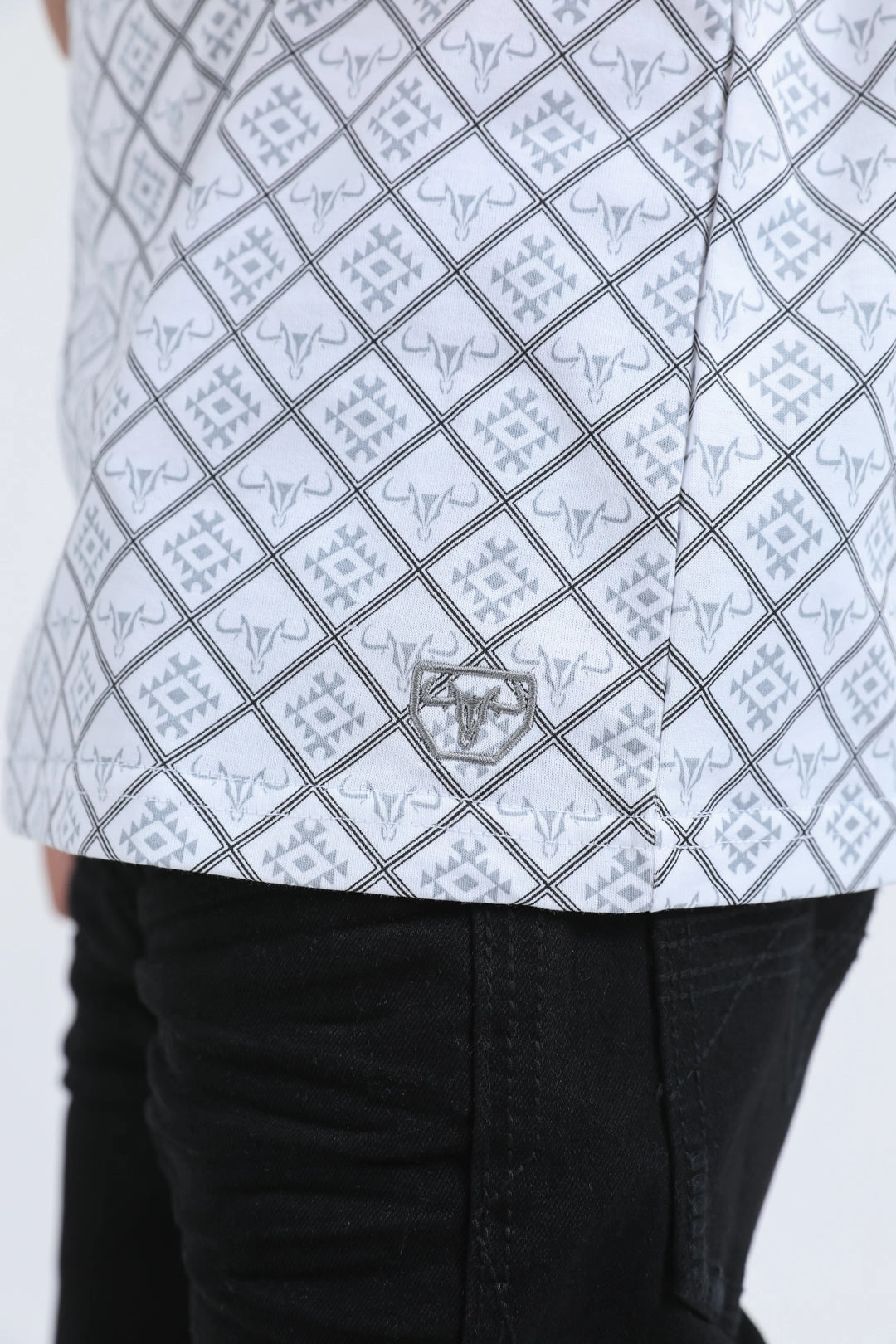 Kids Cotton Modern Fit Stretch Aztec Print White Polo Silent Mood Weather Ready