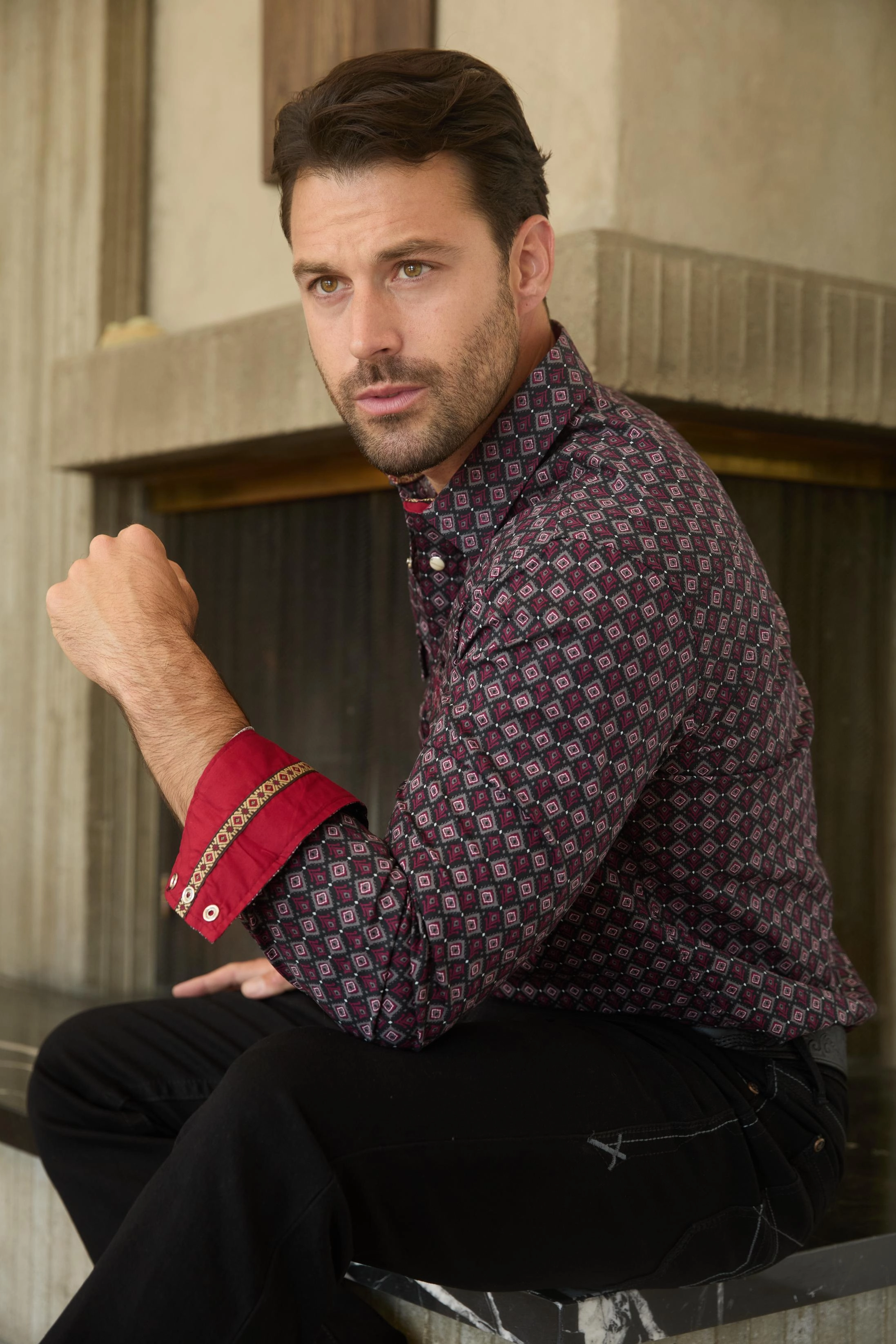 Mens Western Modern Fit Cotton/Spandex Long Sleeve Black Shirt with Snaps Easy Fit Anniversary Special