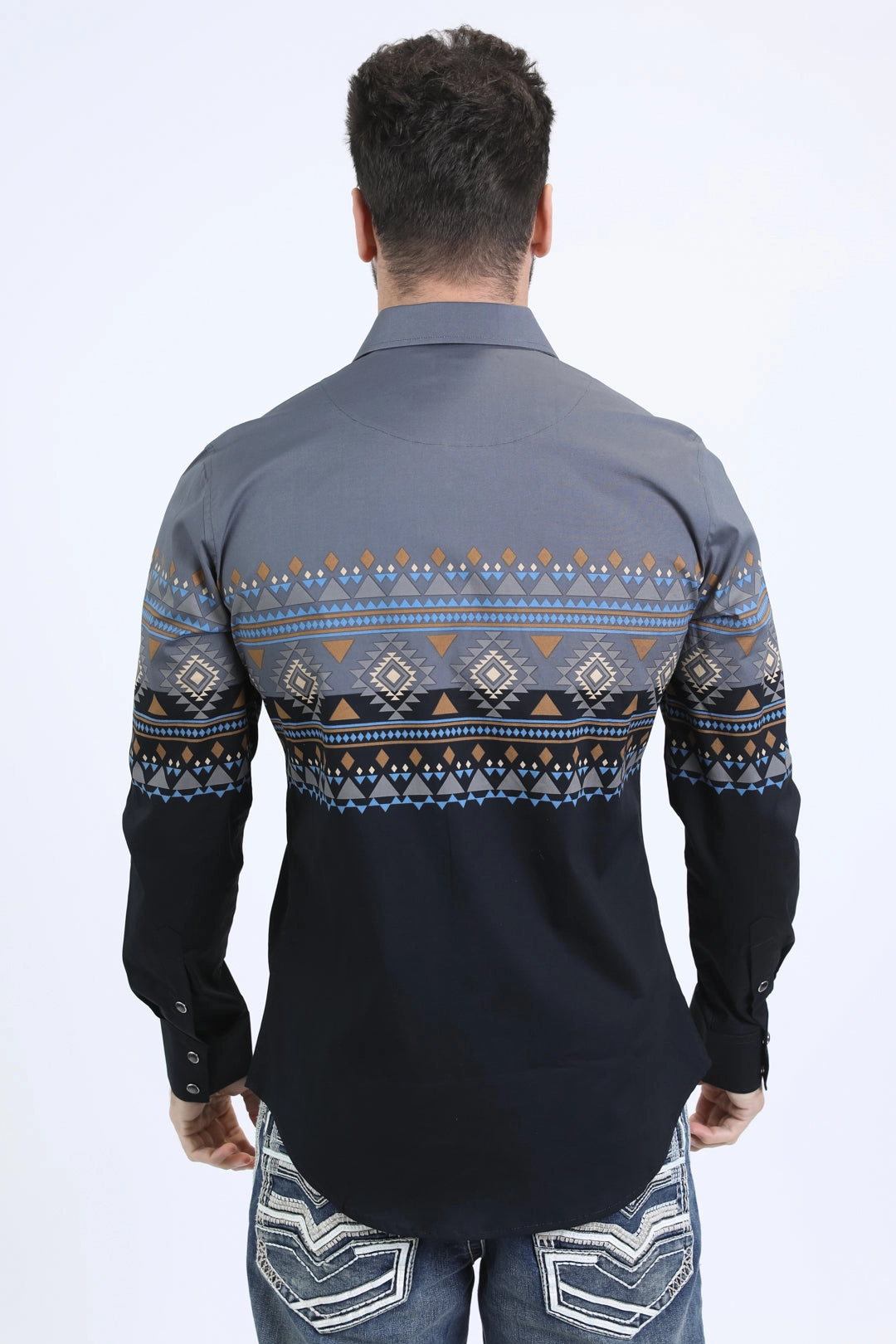 Long Sleeve Odor Control Fabric Mens Western Modern Fit Cotton/Spandex Long Sleeve Black Shirt with Snaps