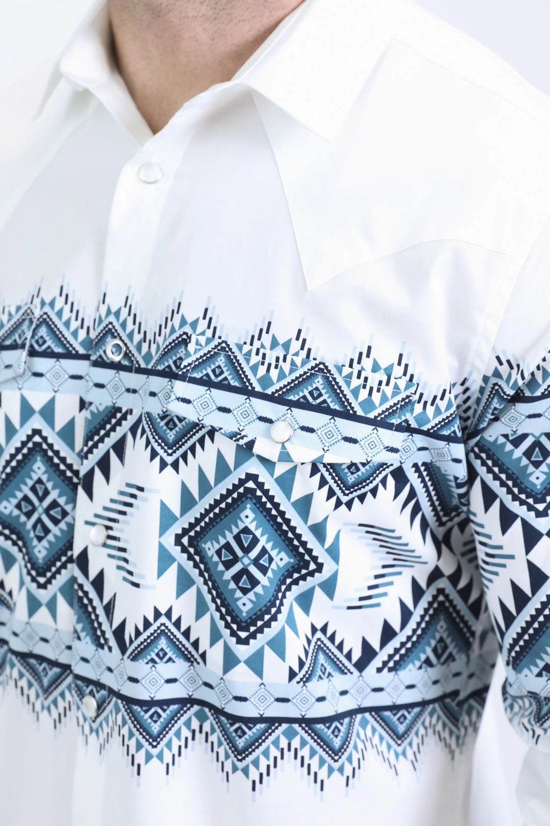 Timeless Piece Multi Layer Stitching Mens Western Modern Fit Cotton/Spandex Long Sleeve White Shirt with Snaps