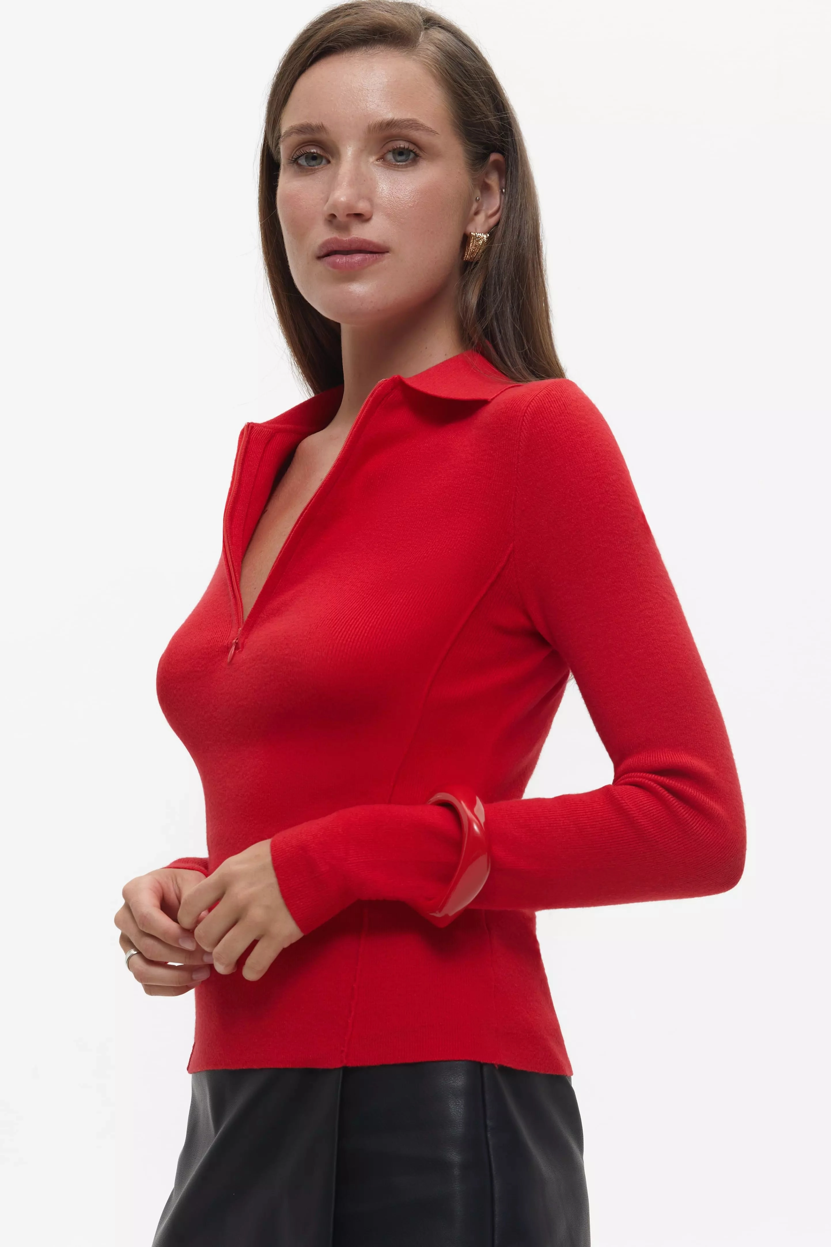 Red Basic Polo Jumper Sleek Design Winter Style