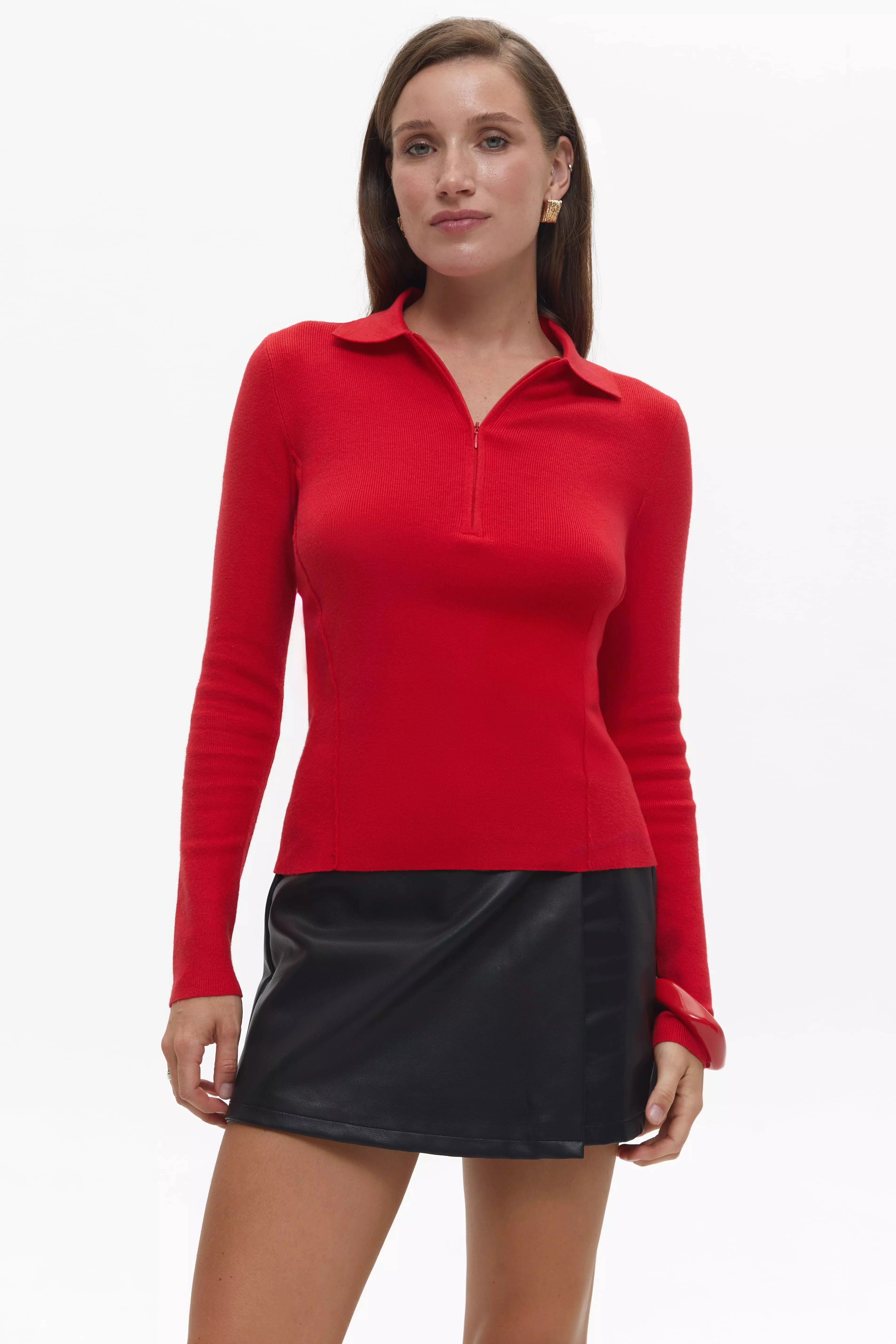 Red Basic Polo Jumper Snuggly Comfort