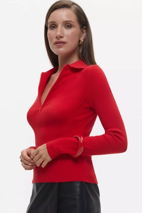 Warm and Fashionable Casual Knit Layer Red Basic Polo Jumper