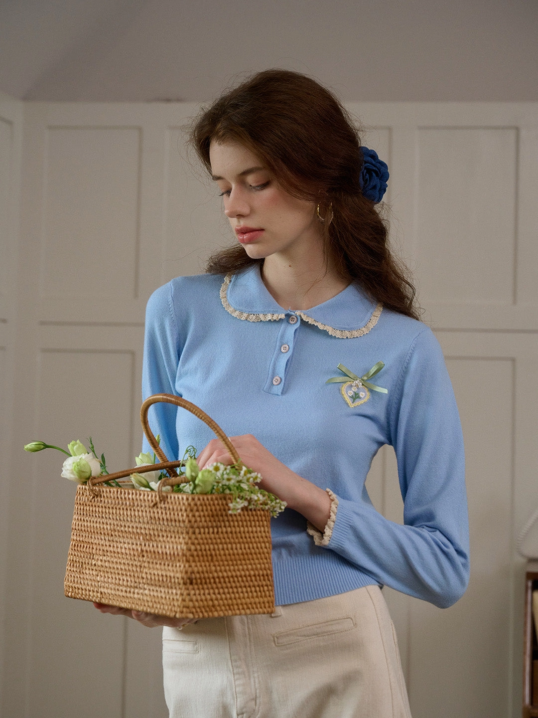 Casual Skirt Athletic Wear ??Final Sale??Phoebe Customized Contrast Color Collared Pullover Sweater