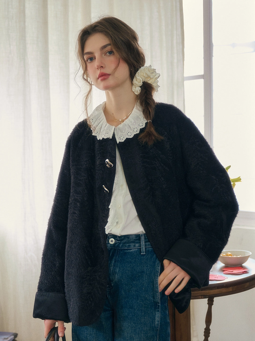 Kendra Round Neck Fluffy Down Jacket Basic Core