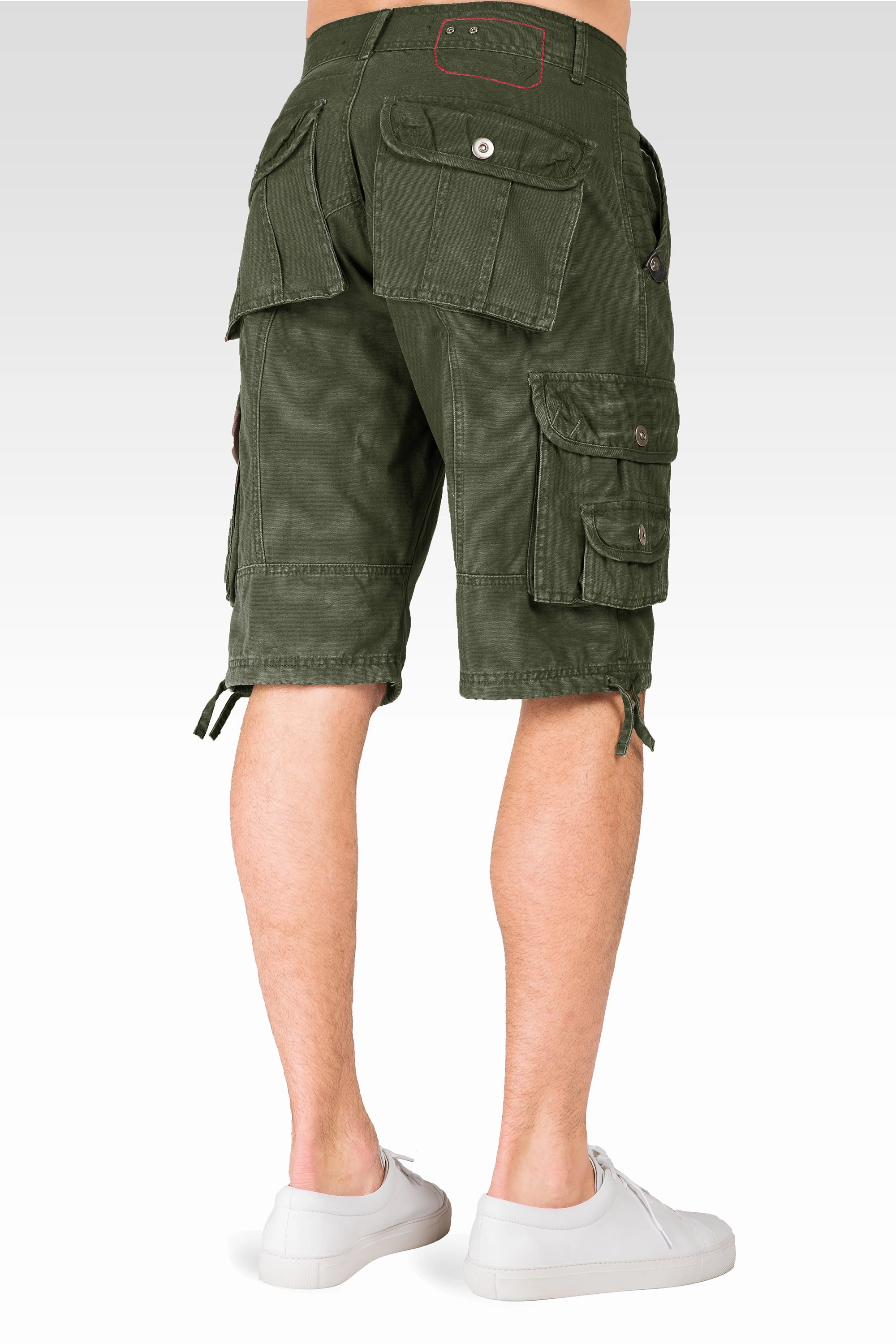 Trend Glow Relaxed Fit Mid-Rise Fatigue Olive Premium Canvas 13" Utility Shorts Cargo Pockets