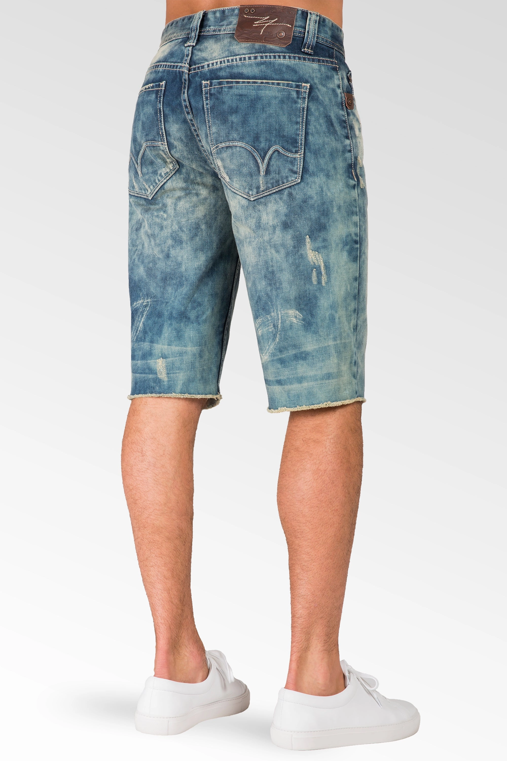 Net Fit Sustainable Wear Relaxed Midrise Cut Off Premium denim 13" 5 pocket Jean Shorts Scratch Hand Sanding