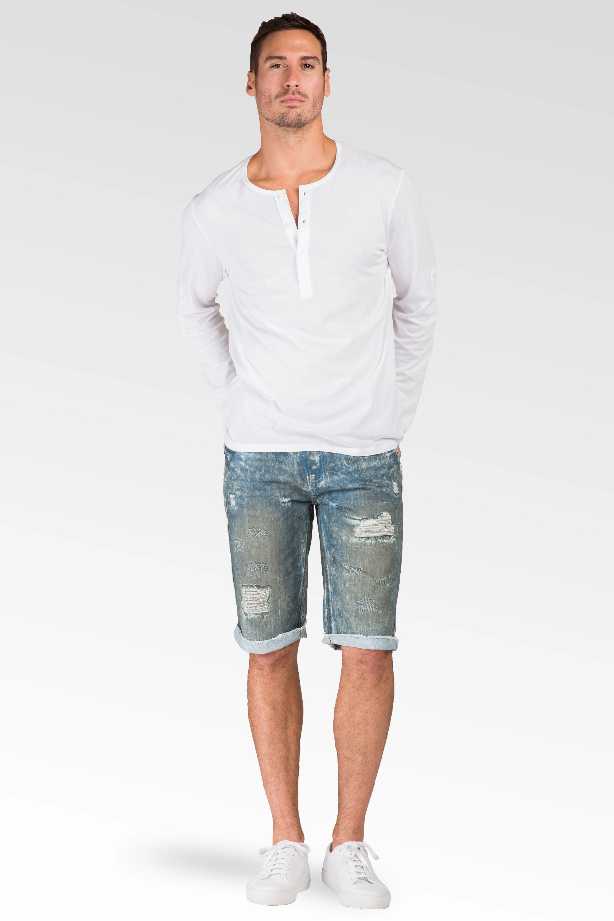 Relaxed Midrise Dirty Bleached Cut Off 13" Premium Denim Shorts Destroyed & Mended City Beat