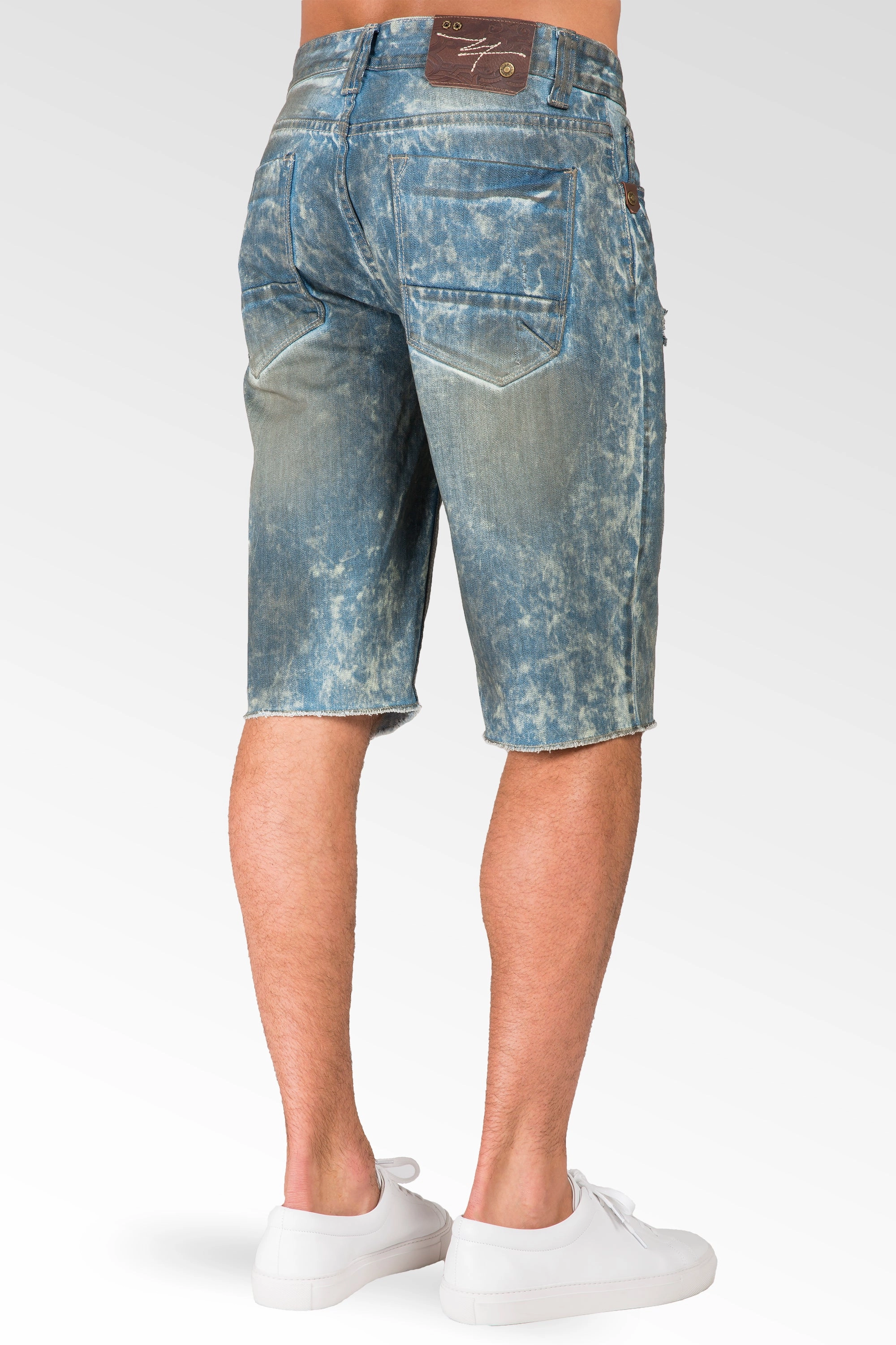 Relaxed Midrise Dirty Bleached Cut Off 13" Premium Denim Shorts Destroyed & Mended athletic shoes
