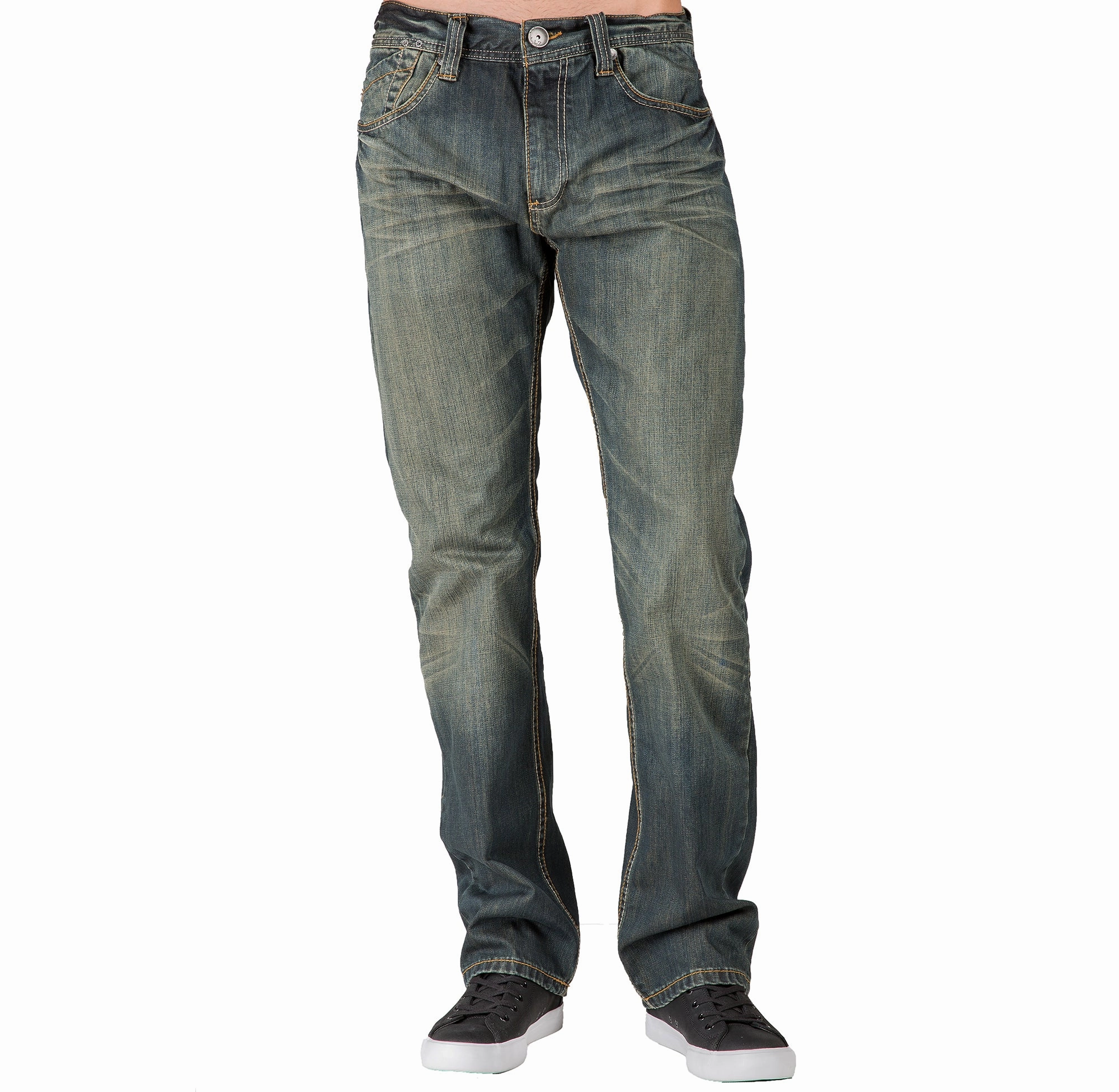 Relaxed Straight Faded Rustic Tinting Premium Denim Signature 5 Pocket Jeans Hand Rub Layering Wear