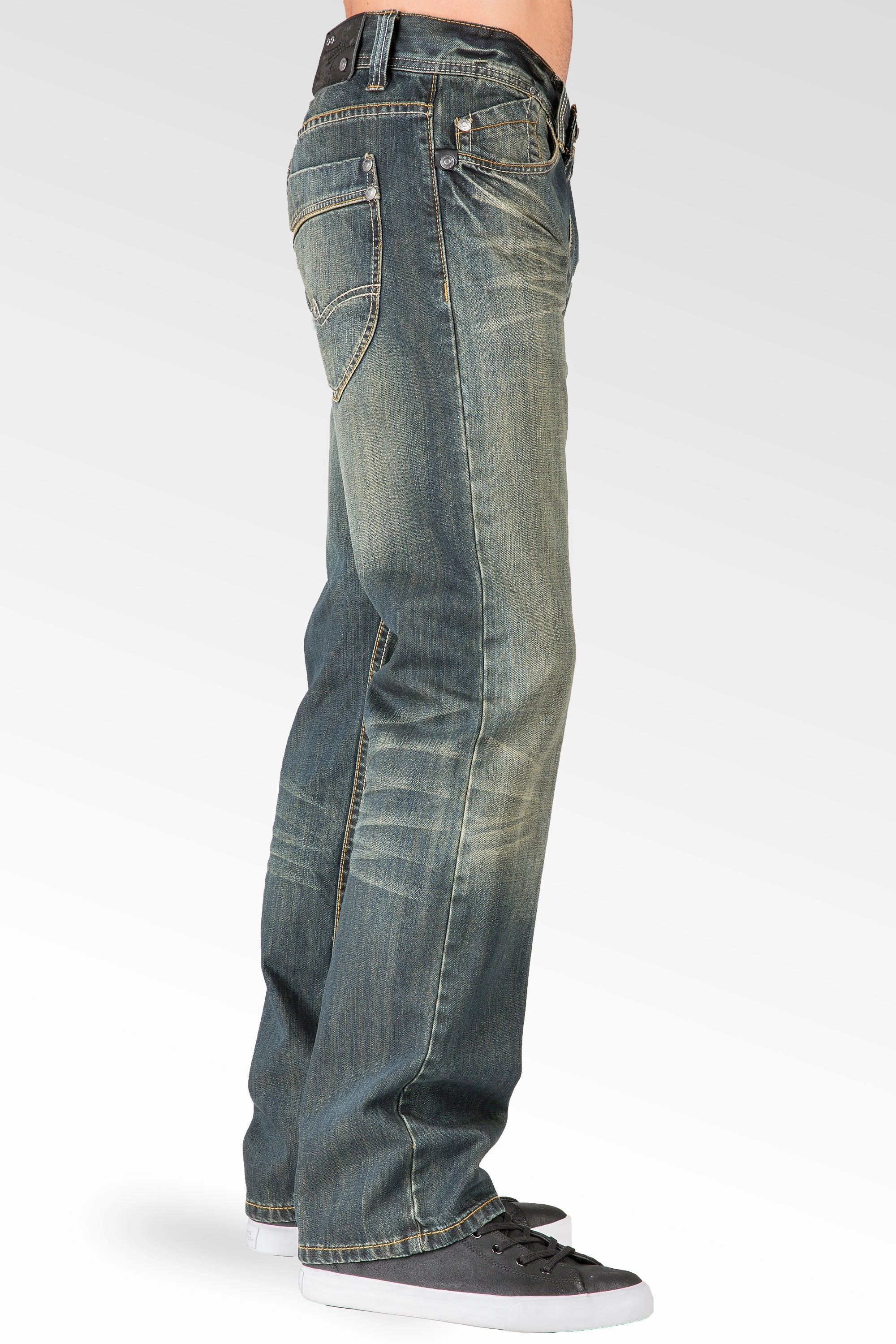 Cyber Glow Relaxed Straight Faded Rustic Tinting Premium Denim Signature 5 Pocket Jeans Hand Rub