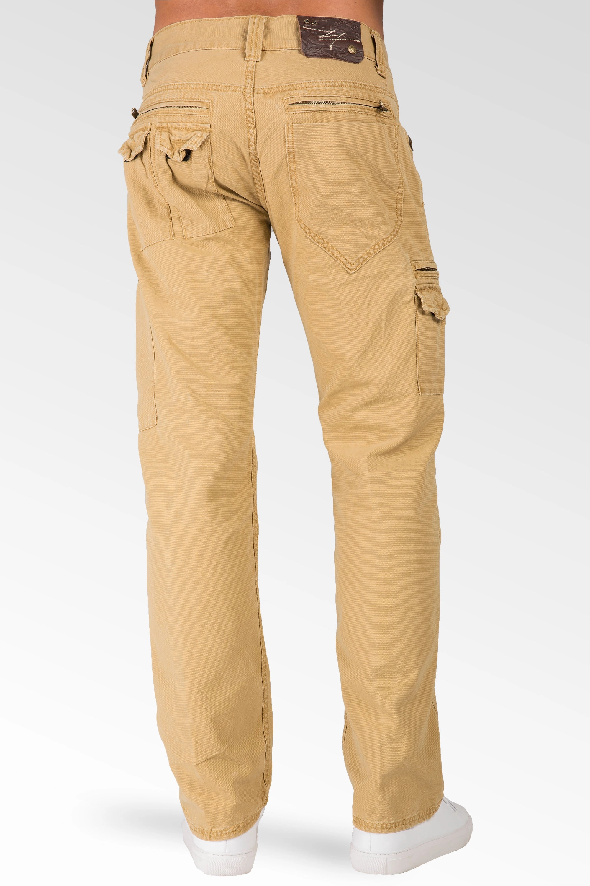 Modern Design Trust Glow Relaxed Straight Tan Garment Washed Premium Canvas Utility Jeans Cargo Zipper Pockets