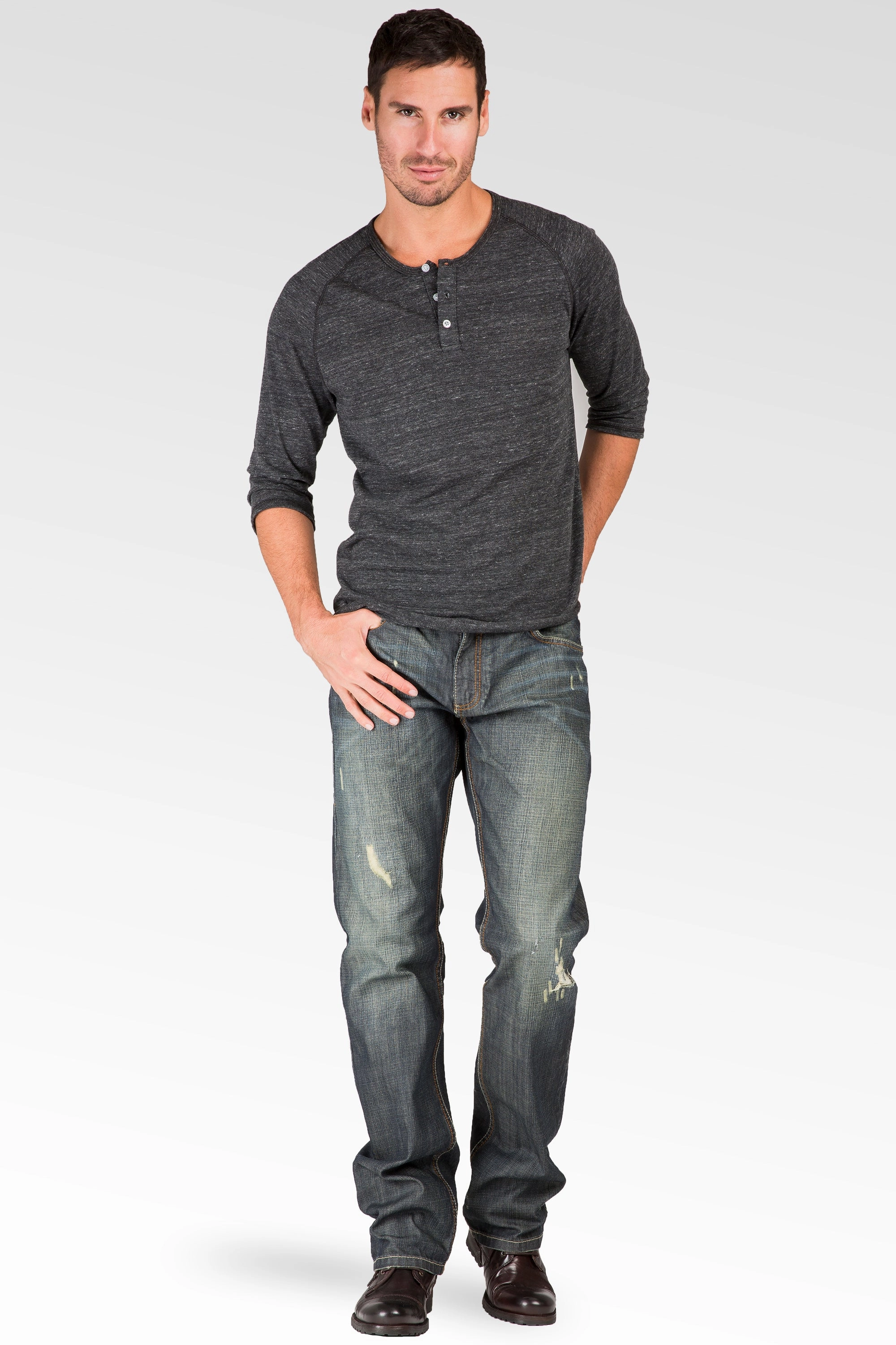 Relaxed Straight Vintage Premium Denim Distressed Signature 5 Pocket Jeans Whiskering Euro Mood