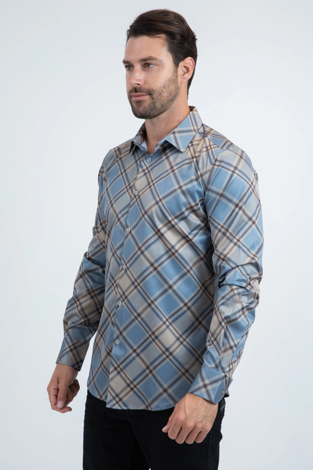 Mountain Retreat Mens Checkered Long Sleeve Blue Shirt