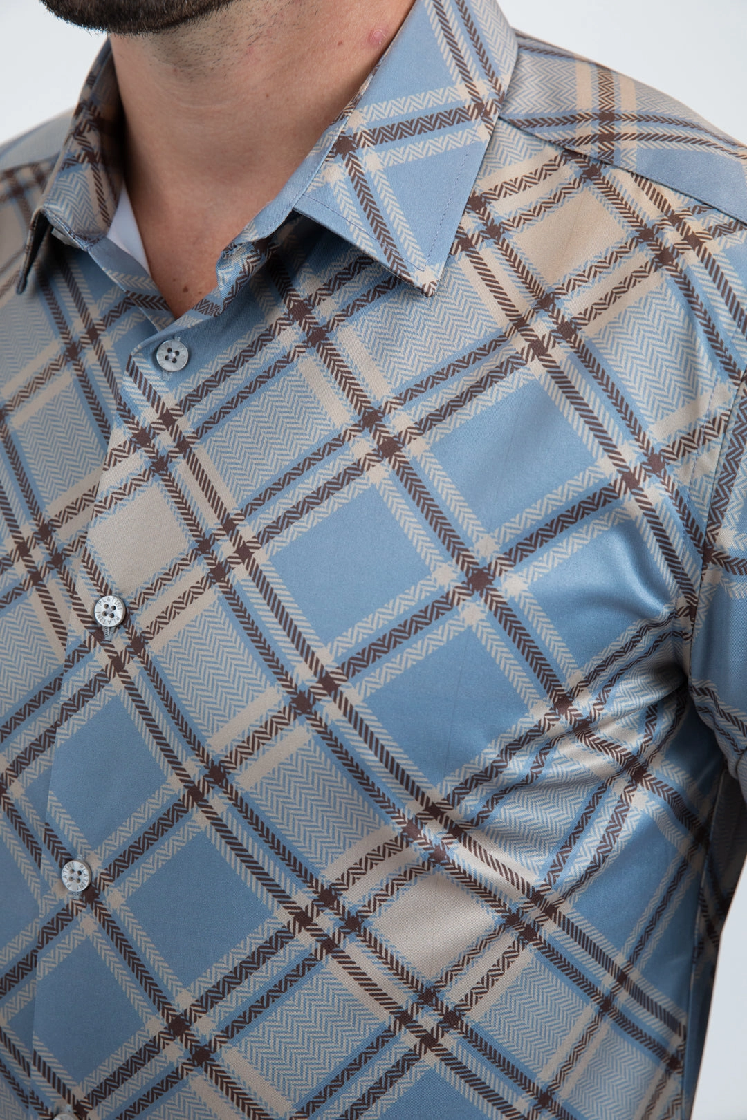 Mountain Escape Mens Checkered Long Sleeve Blue Shirt