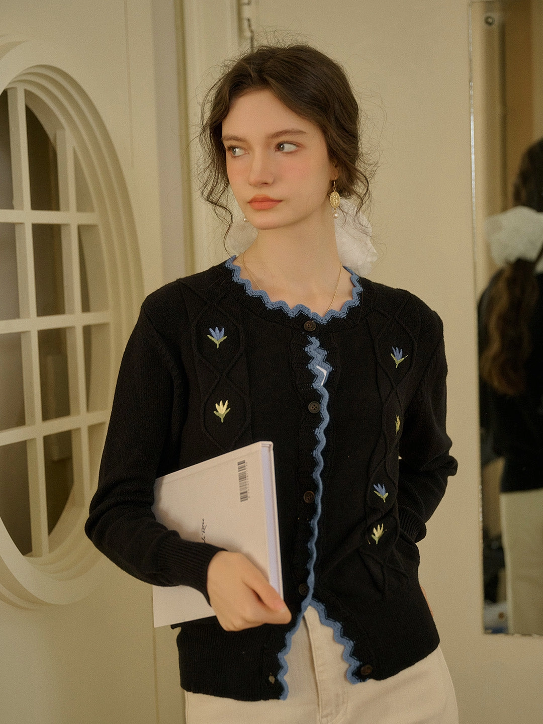 ??Final Sale??Quincy Standing Collar Colour-Crossing Lace Embroidery Cardigan Summer Outfit Adaptable Outfit