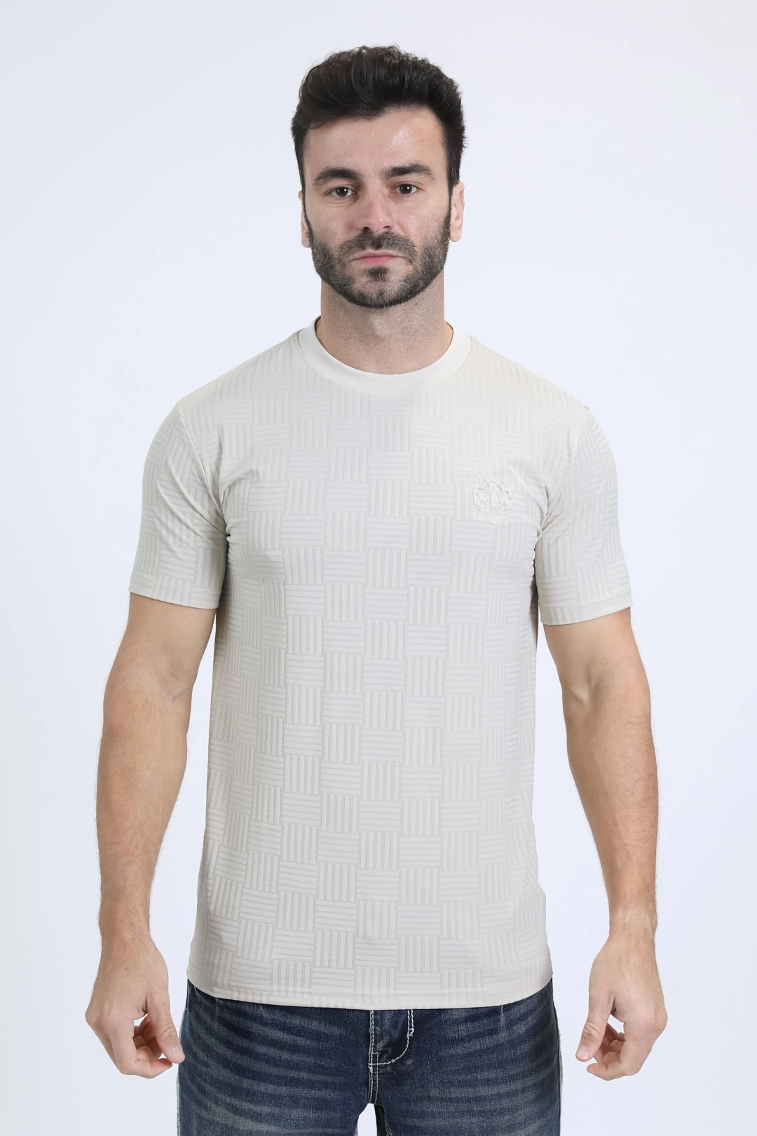 AllDay Comfort Mens Modern Fit Cotton Stretch Beige T-Shirt