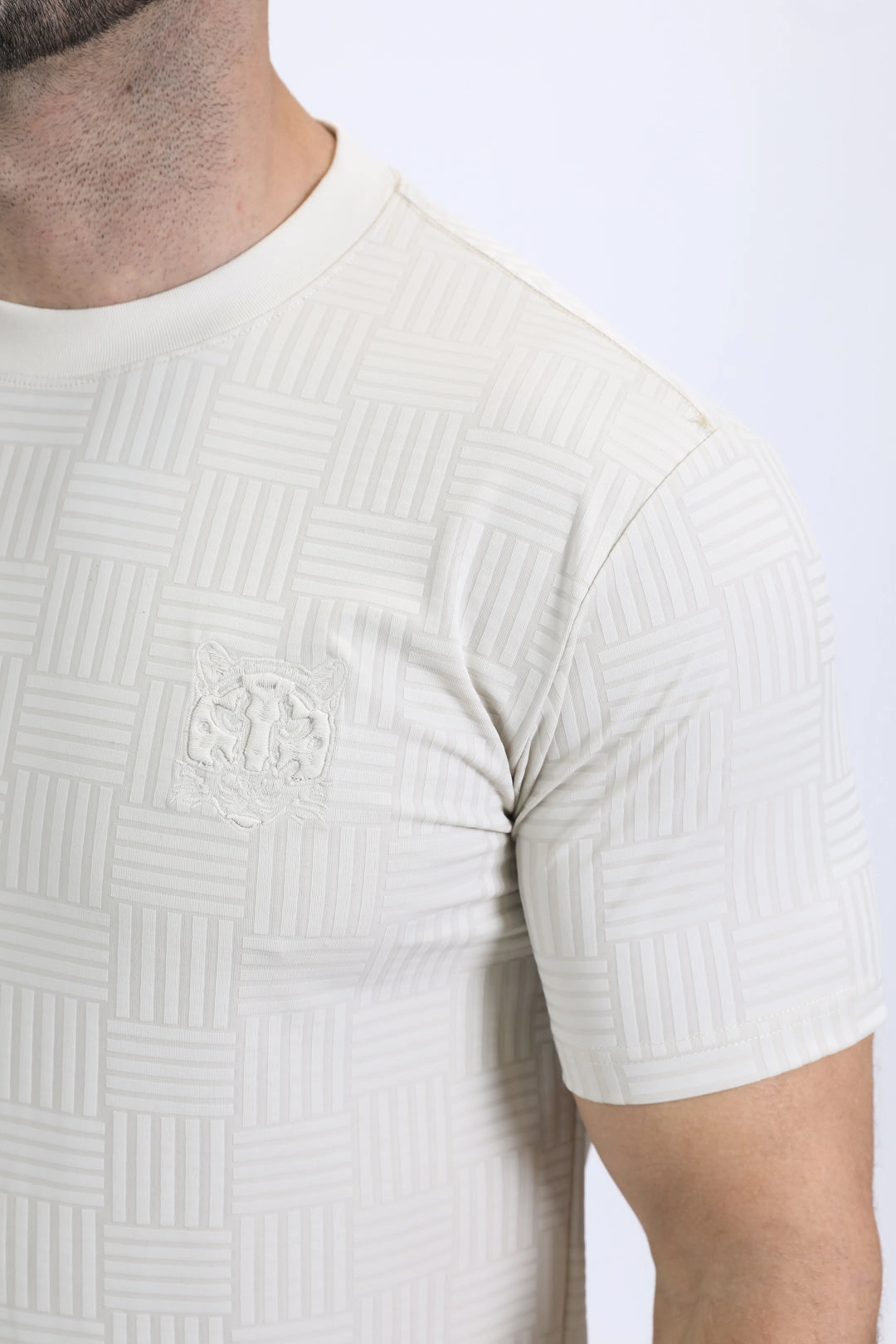 Mens Modern Fit Cotton Stretch Beige T-Shirt Comfort Stretch Wear Sporty Fit