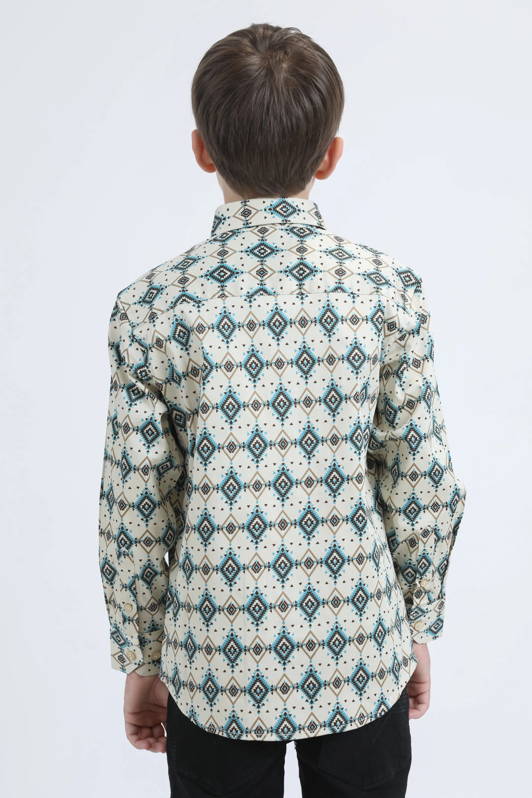 Breathable Fit Kid's Cotton Monogram Digital Print Beige Dress Shirt