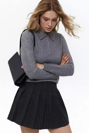 Elastic Fit Sport Layers Grey Button-down Polo Sweater