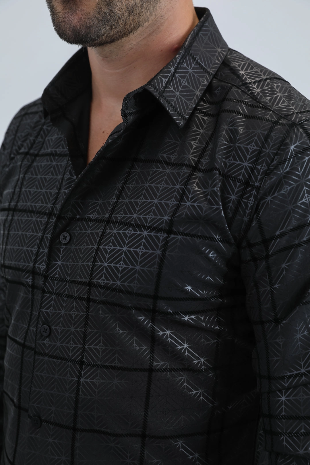 Men's Flocked Modern Fit Spandex Black Shirt Chill Wear