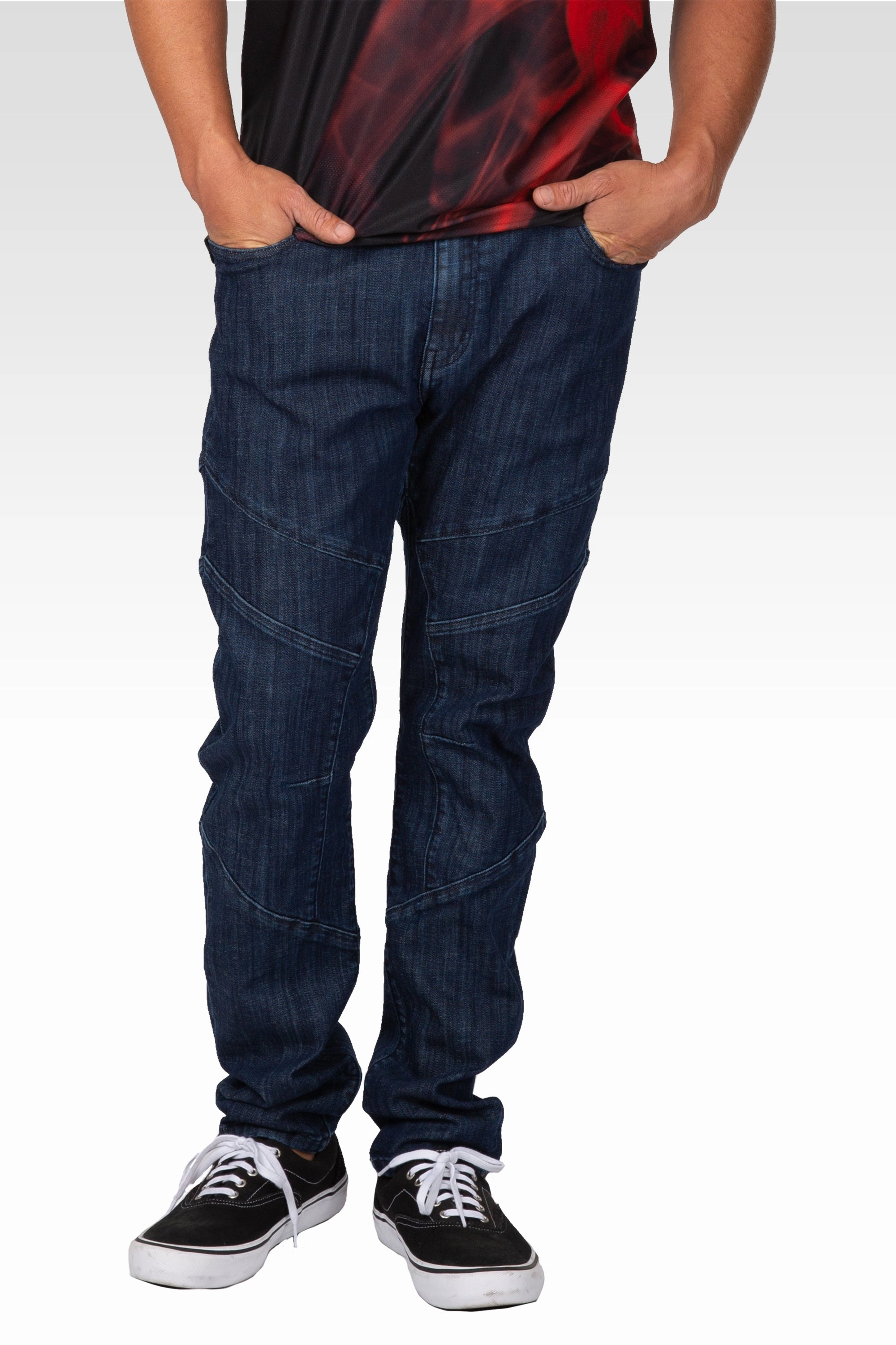 Level 7 Men's Curve Leg Slim Taper Moto Jeans Blue Rinse Cut & Sewed Detail Heart Glow Crystal Soul