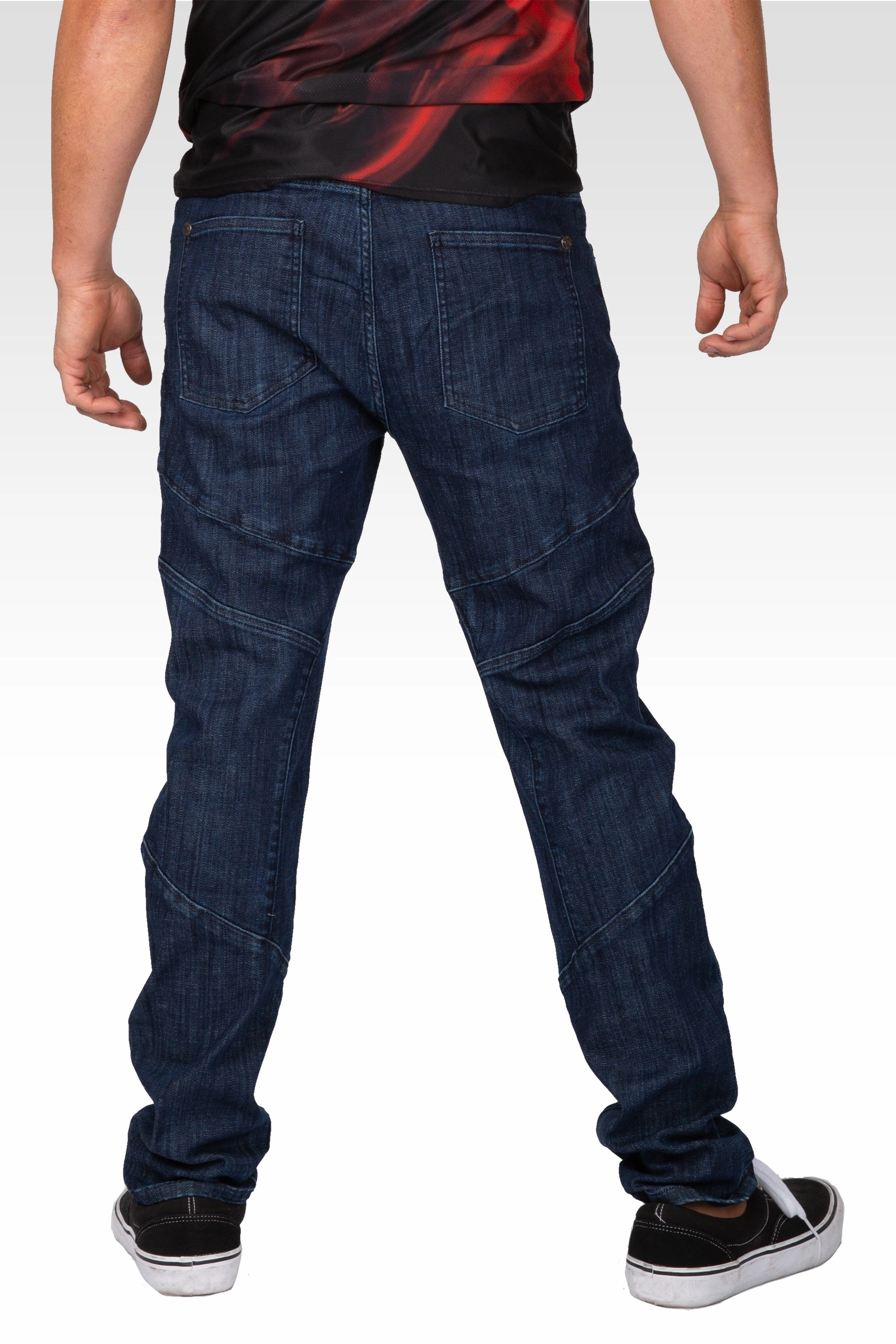 Level 7 Men's Curve Leg Slim Taper Moto Jeans Blue Rinse Cut & Sewed Detail Evening Chic OrganicCotton