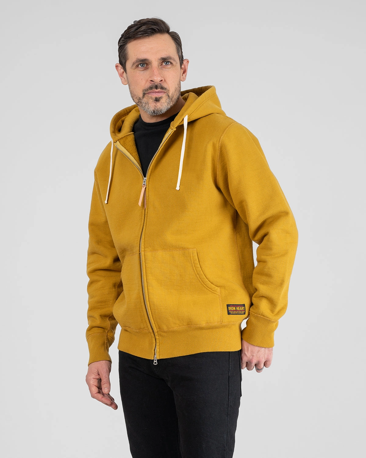 Ocean Glow ReflectiveDetails 14oz Ultra Heavyweight Loopwheel Cotton Zippered Hoodie - Mustard