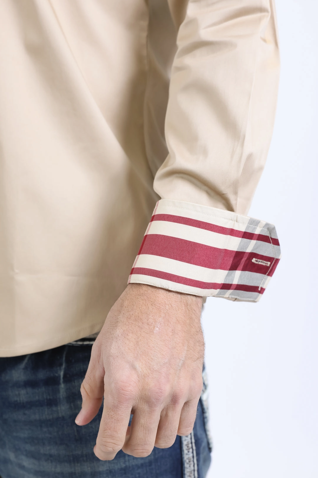 Satin Cotton/Spandex Long Sleeve Beige Shirt Chic Comfort Smart Casual