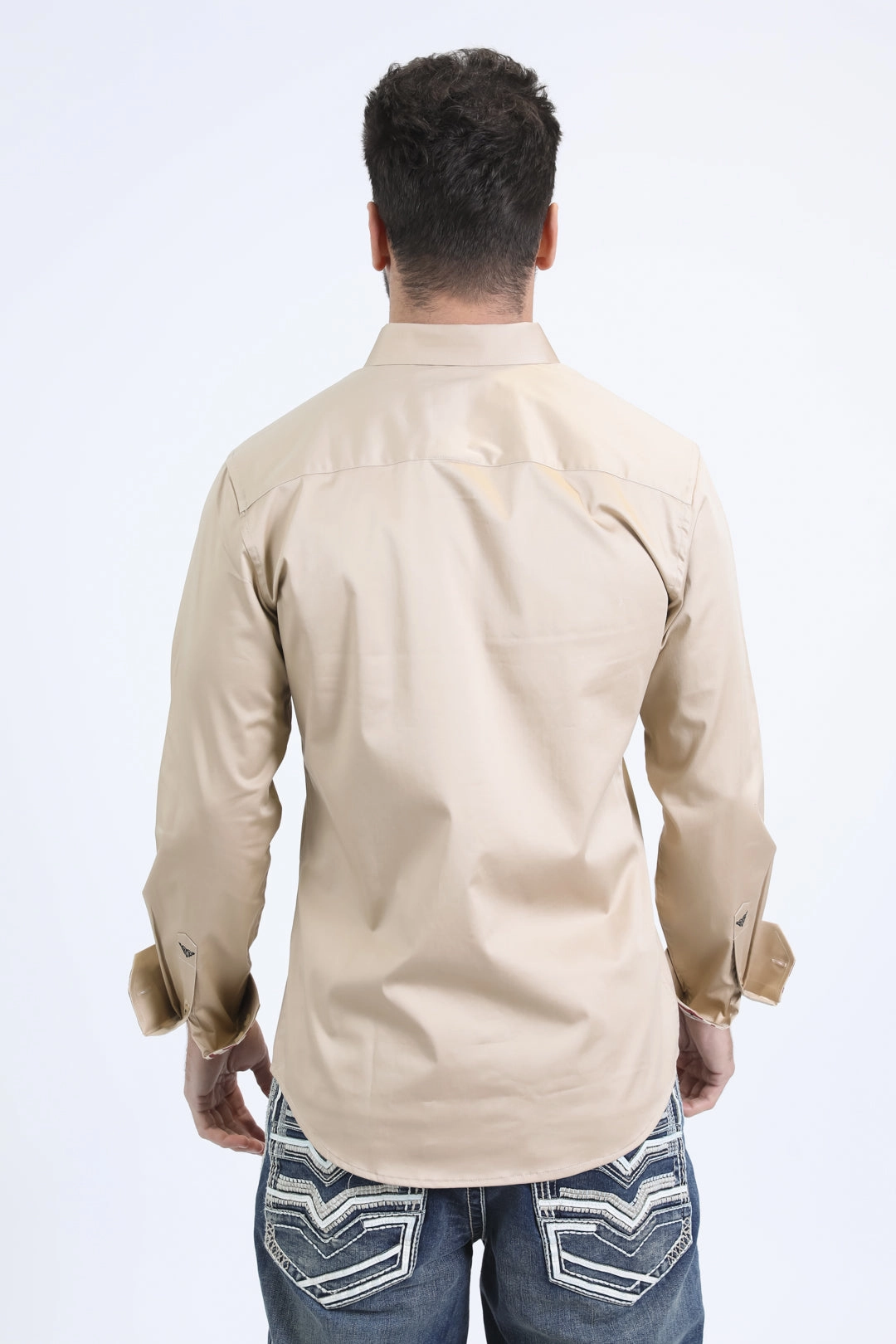 Satin Cotton/Spandex Long Sleeve Beige Shirt Recycled Polyester Blend