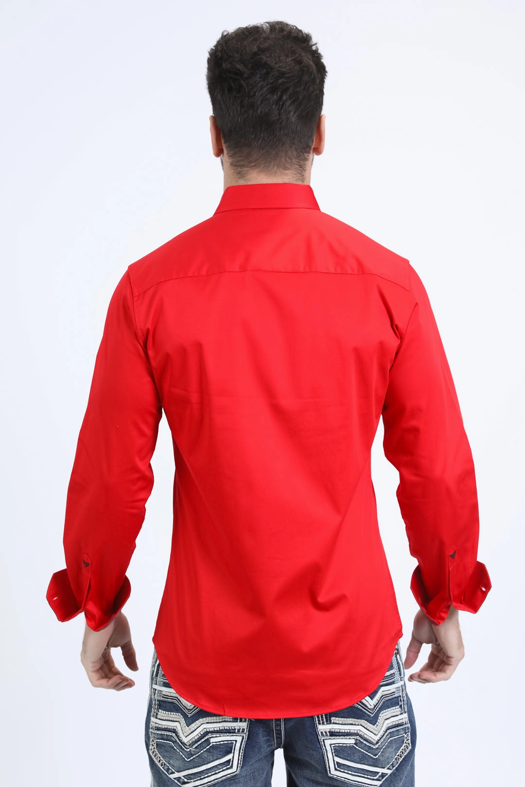 Satin Cotton/Spandex Long Sleeve Red Shirt Luxury Feel Compact Packing