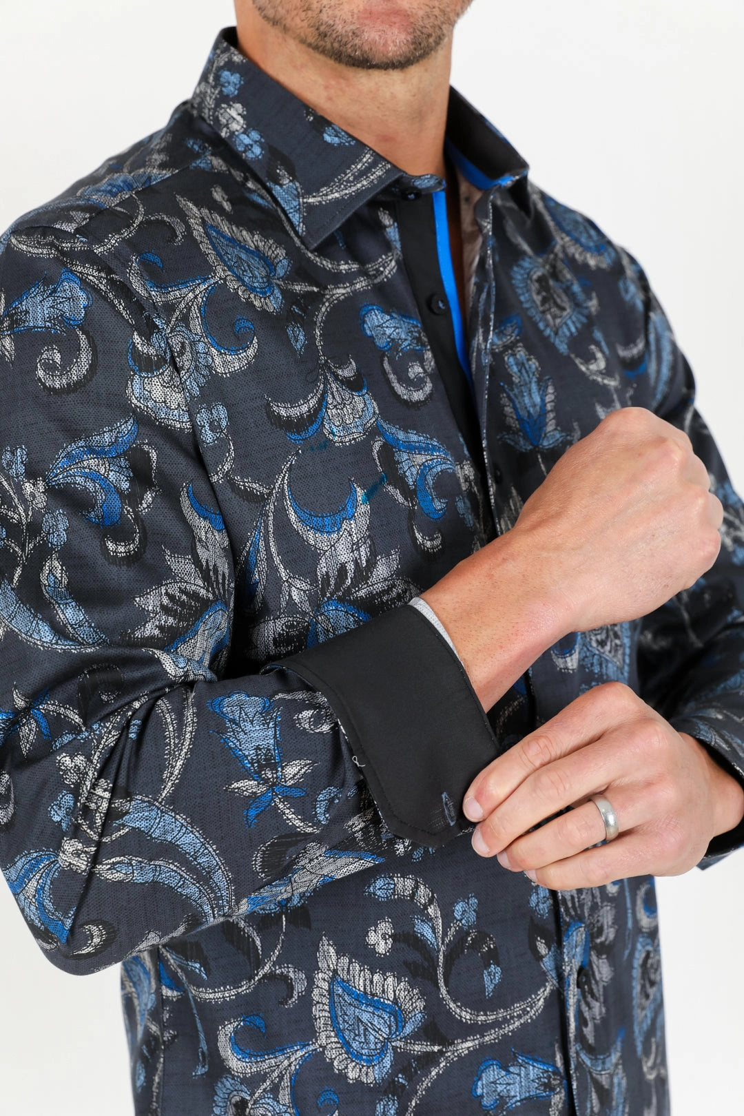 Non Irritating Tags Satin Cotton/Spandex Long Sleeve Shirt - Black