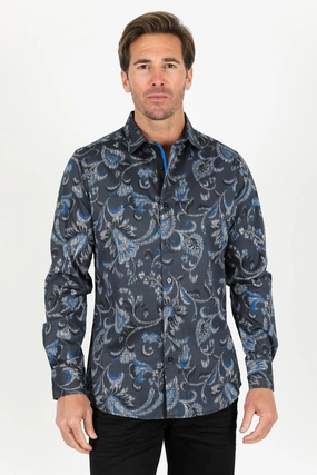 Satin Cotton/Spandex Long Sleeve Shirt - Black Stretchable Cloth