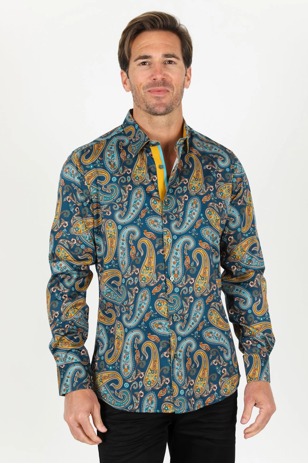 Reinforced Seams Premium Finish Satin Cotton/Spandex Long Sleeve Shirt - Teal