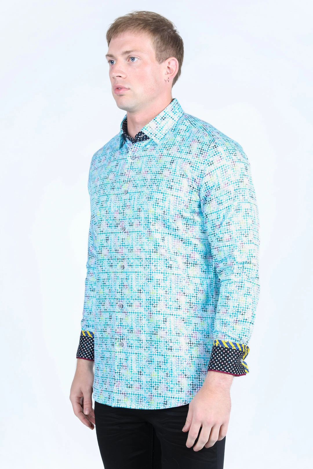 Relaxed Fit Satin Cotton/Spandex Long Sleeve Shirt