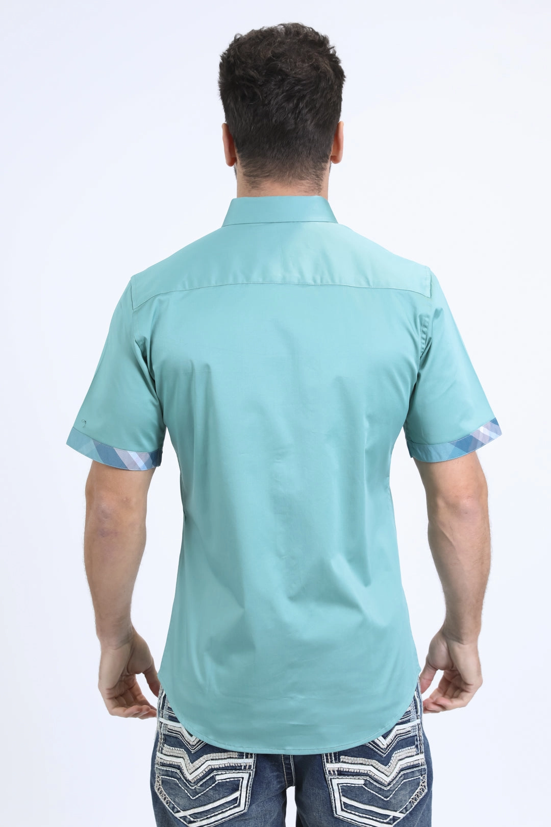 Satin Cotton/Spandex Short Sleeve Teal Shirt Active Fit