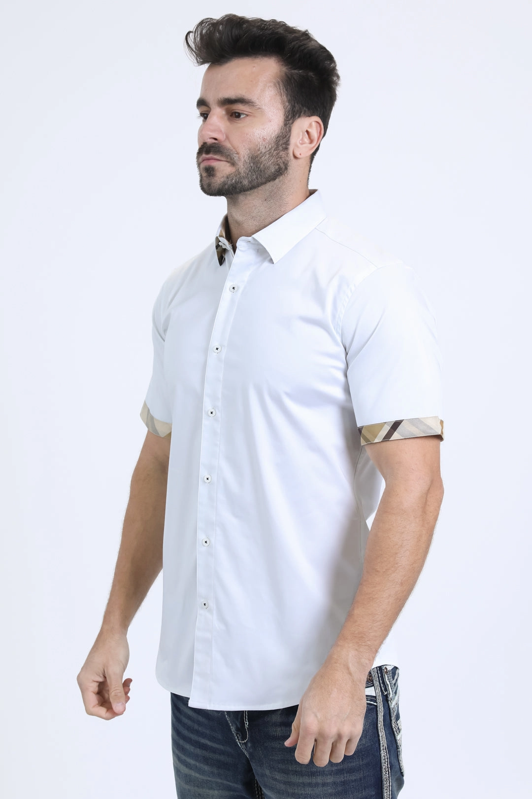 Satin Cotton/Spandex Short Sleeve White Shirt Sustainable Design handmade touch