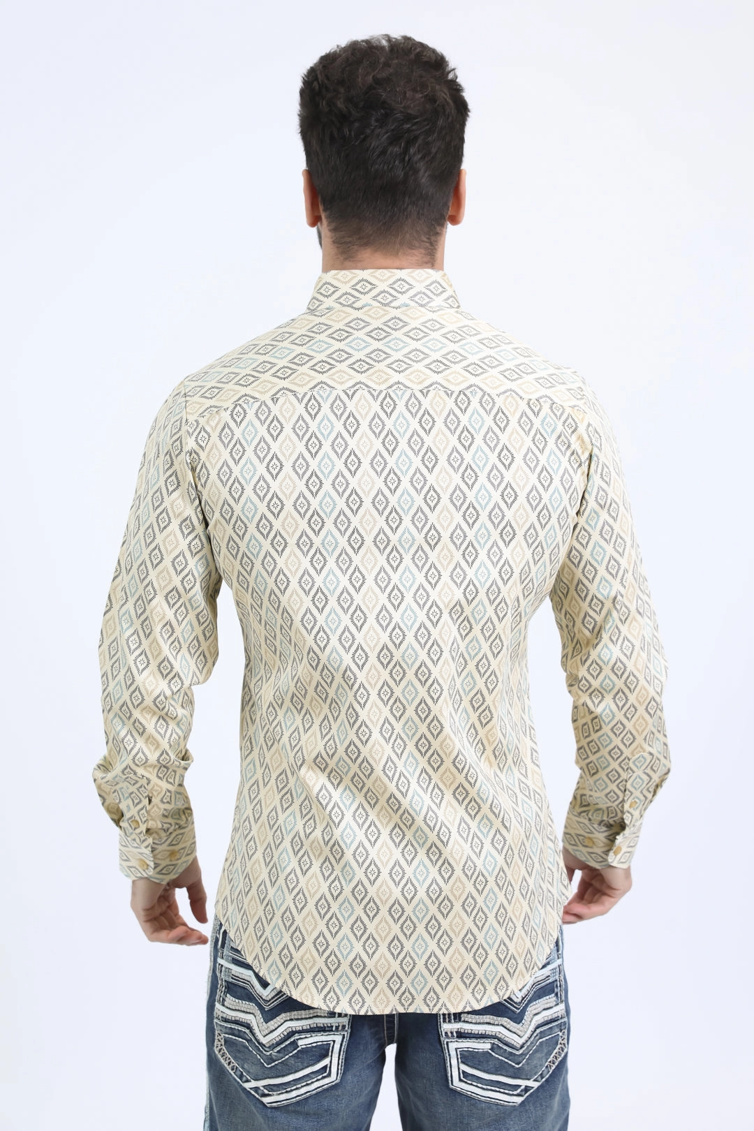 Mens Satin Cotton Modern Fit Navy Long Sleeve Beige Shirt Non Iron Fabric