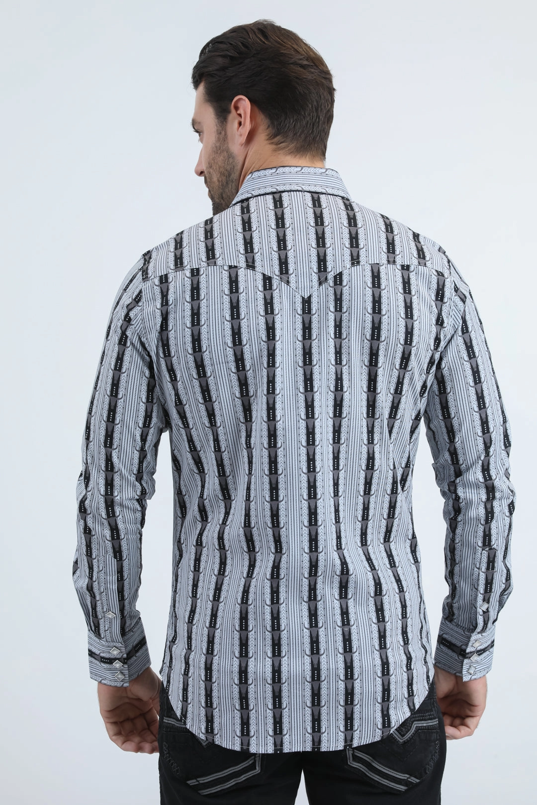 Summer Camp Minimalist Style Mens Western Modern Fit Cotton/Spandex Long Sleeve Black Shirt with Snaps