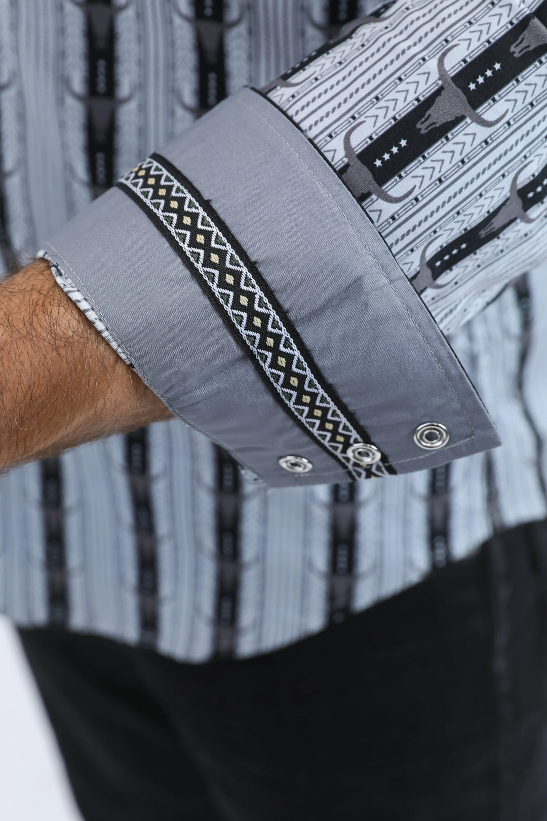 Mens Western Modern Fit Cotton/Spandex Long Sleeve Black Shirt with Snaps Waffle Weave Tailored Cuffs