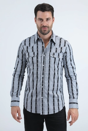 Mens Western Modern Fit Cotton/Spandex Long Sleeve Black Shirt with Snaps Minimalist fashion