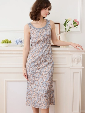 Simple Dress Breathable Lining ??Final Sale??Greta Allover Print Contrast Lace Tank Dress