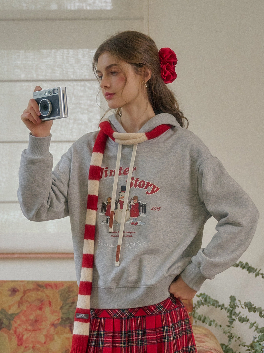 Selene Winter Story Snowman Pattern Drawstring Hoodie Soft Joggers