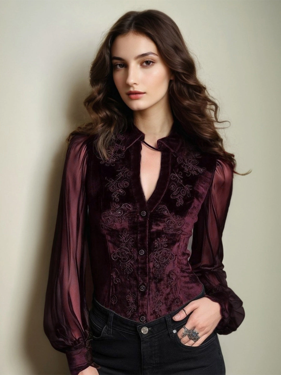 Sevyn V-Neck Long Sleeves Blouse StretchFit