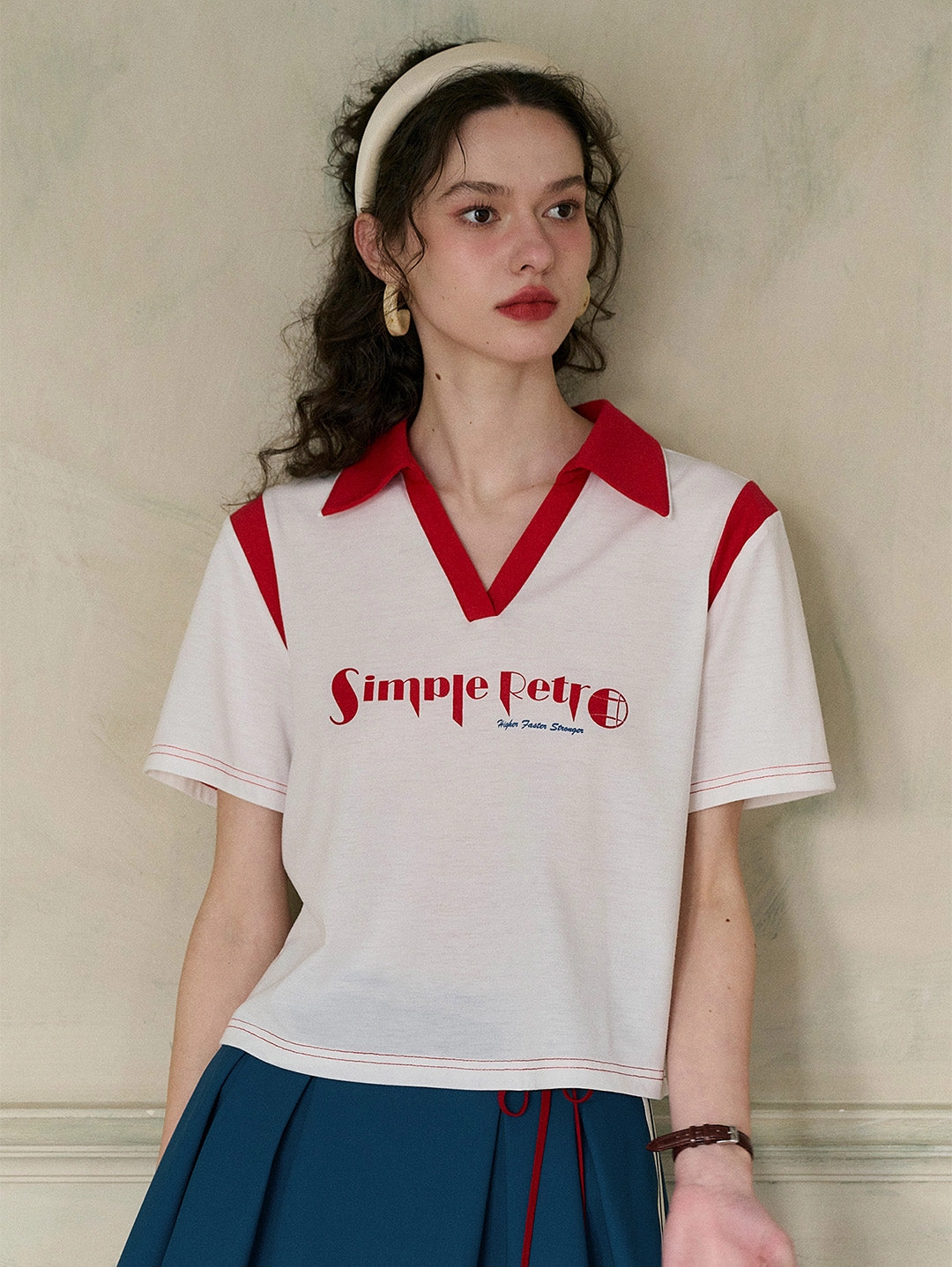 Art Mood SlipResistantWaistband ??Final Sale??Clarissa V-Neck SR Logo T-shirt