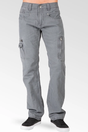 Kind Soul Carry Ease Charcoal Gray Relaxed Straight Premium Canvas Utility Jeans, Cargo Zipper Pockets & Stone Wash