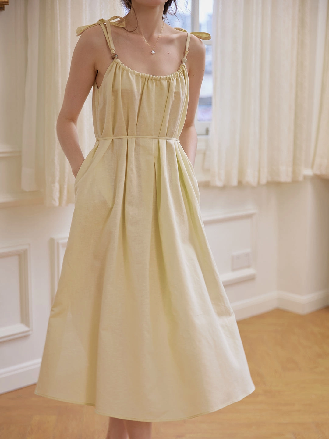 Yasmin Linen Yellow Slip Dress Heart Glow