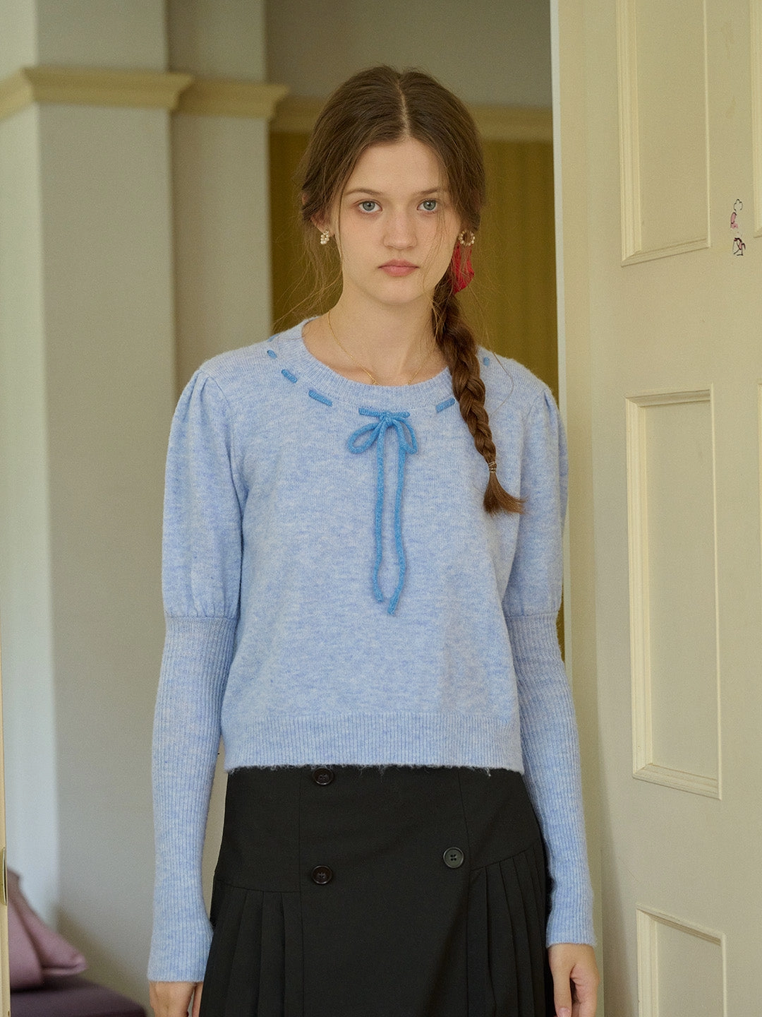 ??Final Sale??Lauren Bow Tie Pullover Bubble Sleeve Sweater Comfortable Sweater