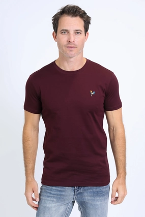 Men's Rooster Logo Cotton Burgundy T-Shirt Yoga class