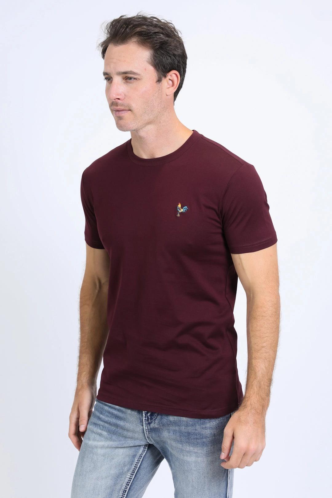 Men's Rooster Logo Cotton Burgundy T-Shirt Autumn coziness